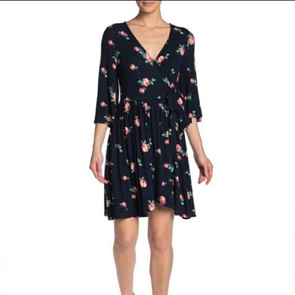 Bell Sleeve Faux Wrap Dress